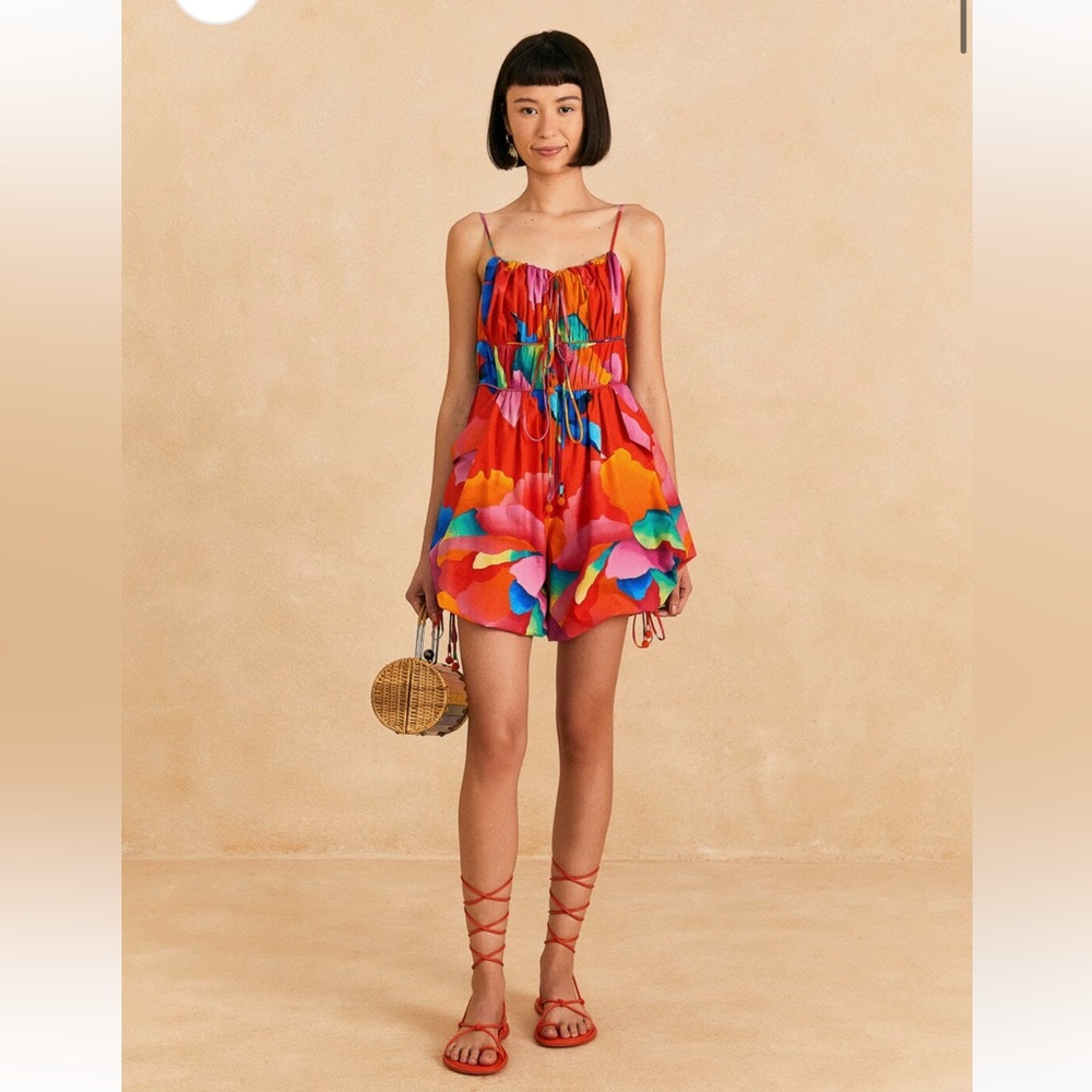 Farm Rio Red Ombre Chita Organic Cotton Romper size L